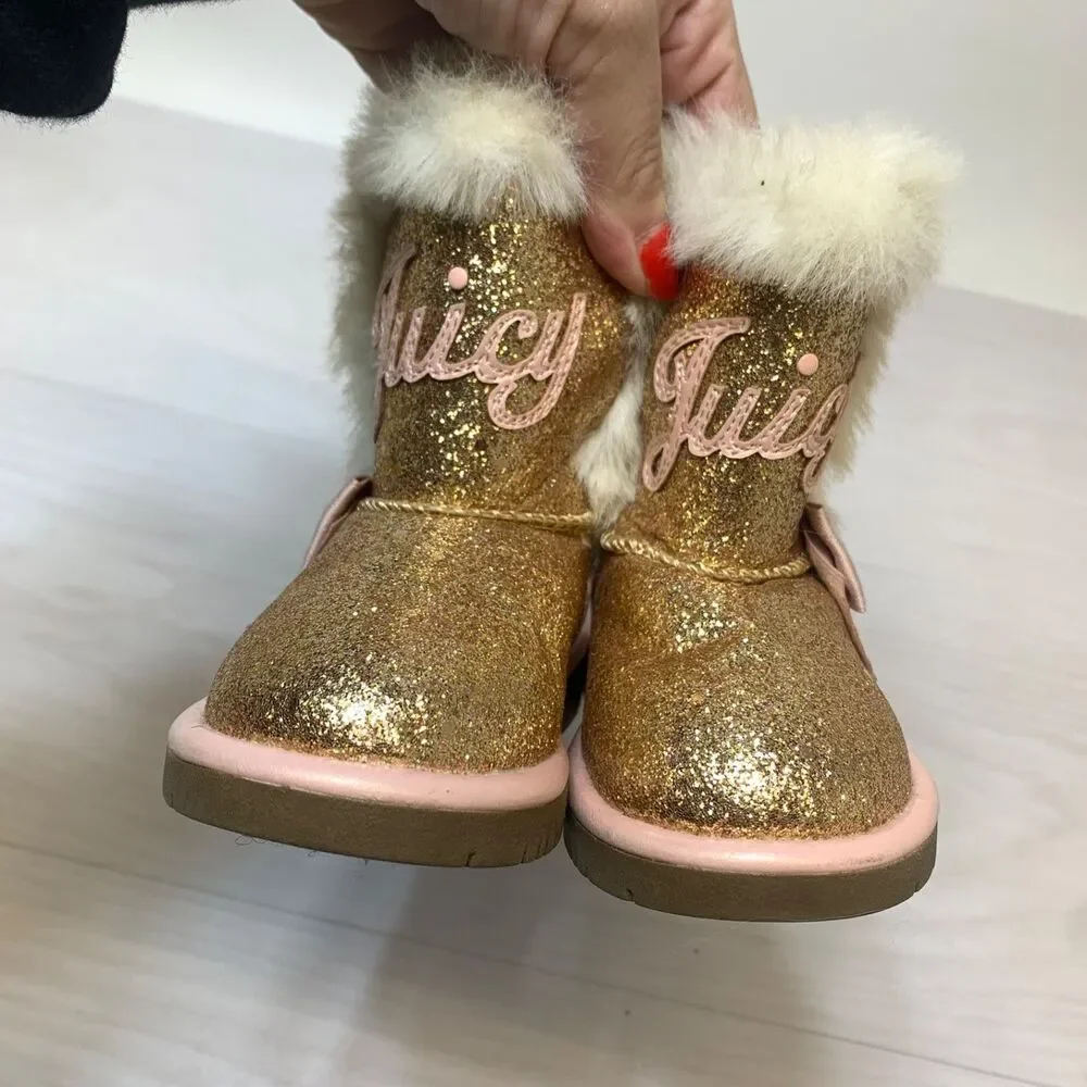 JUICY COUTURE Lil‎ Windsor Glitter Fur Toddler Girl’s Boots~Size 5M Rose Gold